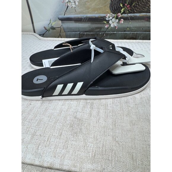 Adidas Adilette Comfort Flip Flops Mens Size 7 Black & White Synthetic Material - Picture 4 of 7